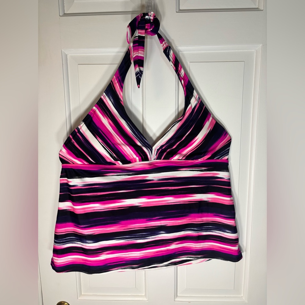 Catalina Pink Purple Black Striped Stripe Swim Top Tankini Halter